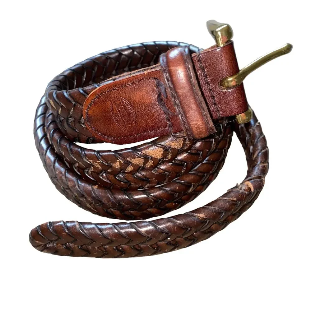 Fossil Genuine Leather Rope Belt Country Western Brown with gold hardware sz 38